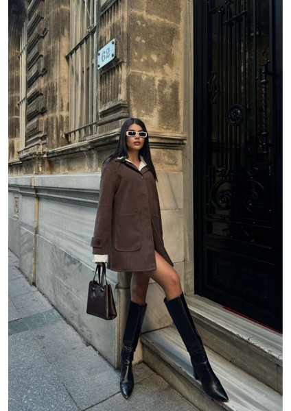 Kahverengi Düğmeli Kaşe Ceket