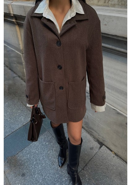 Kahverengi Düğmeli Kaşe Ceket modelleri