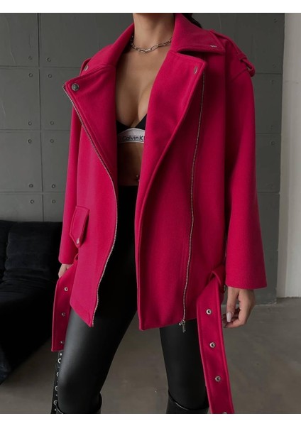 Kaşe Oversize Mont - Fuşya