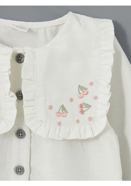 Lcw Baby Ekru Bisiklet Yaka Nakışlı Kız Bebek Gömlek ve Tayt 2'li T T indirimleri