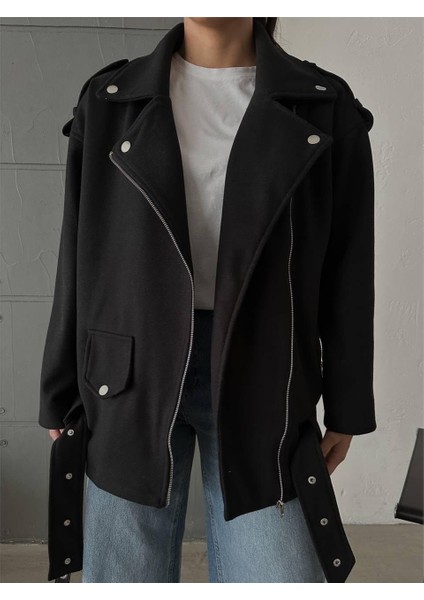 Kaşe Oversize Mont - Siyah