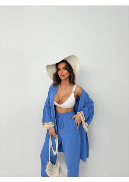 Kolucu Püskül Kimono Takım - Mavi
