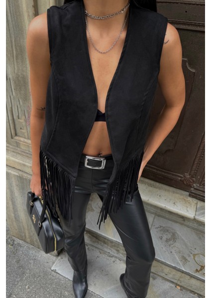 Siyah Süet Püsküllü Yelek fiyatları