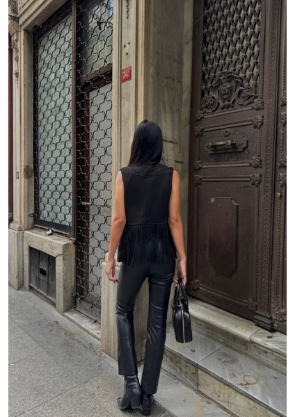 Siyah Süet Püsküllü Yelek indirimleri