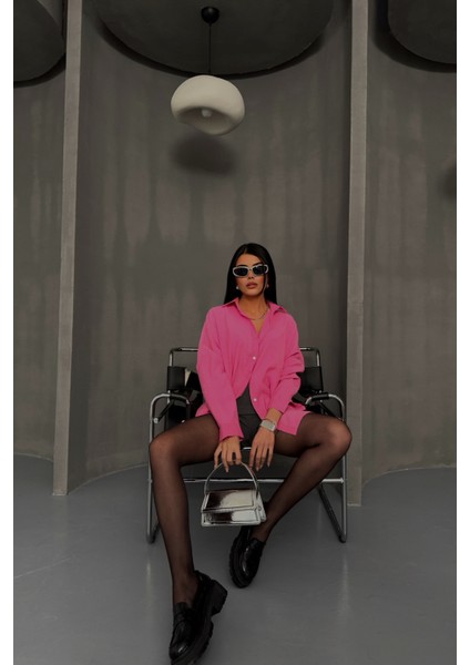 Pembe Boyfriend Gömlek Modal Kumaş Oversize