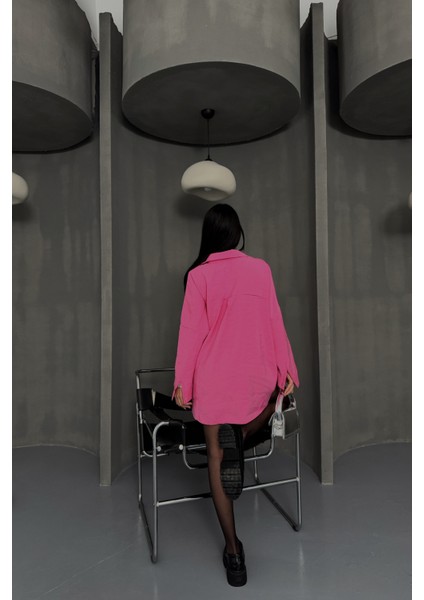 Pembe Boyfriend Gömlek Modal Kumaş Oversize