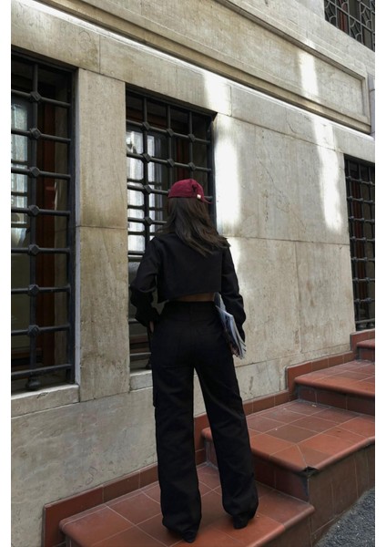 Siyah Gabardin Crop Ceket Takım indirimleri