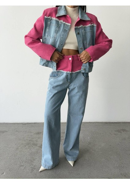 Parçalı Denim Takım Fuşya