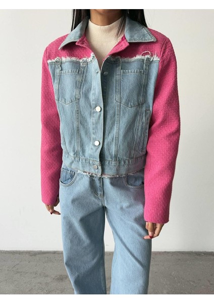 Parçalı Denim Takım Fuşya