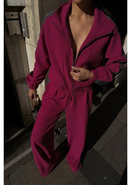 Fuşya Yanları Şerit Detaylı Eşofman Takım fiyatları