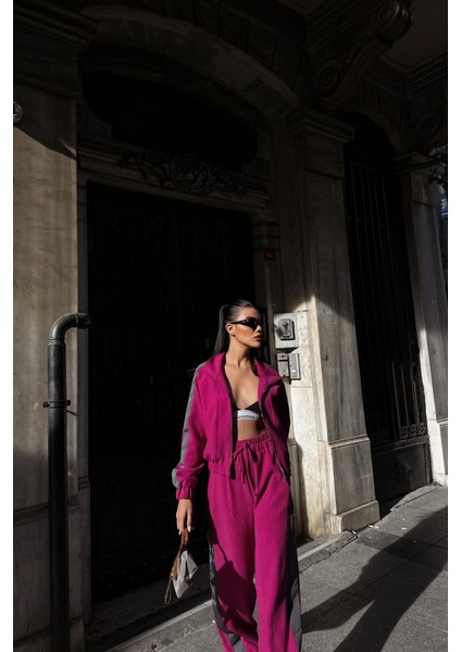 Fuşya Yanları Şerit Detaylı Eşofman Takım modelleri