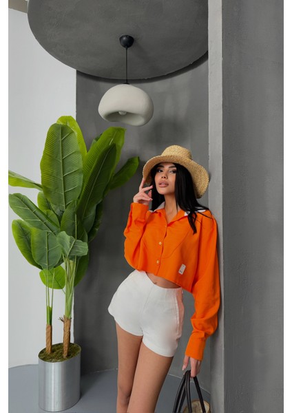 Beyaz Yaka ve Etiket Detaylı Orange Crop Gömlek fırsatları