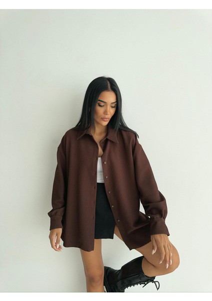 Çizgili Kumaş Gömlek Kahverengi