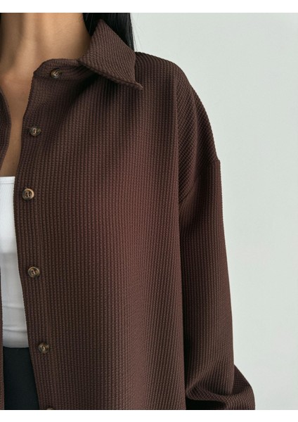 Çizgili Kumaş Gömlek Kahverengi modelleri