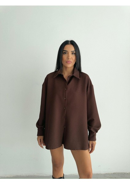 Çizgili Kumaş Gömlek Kahverengi fırsatları