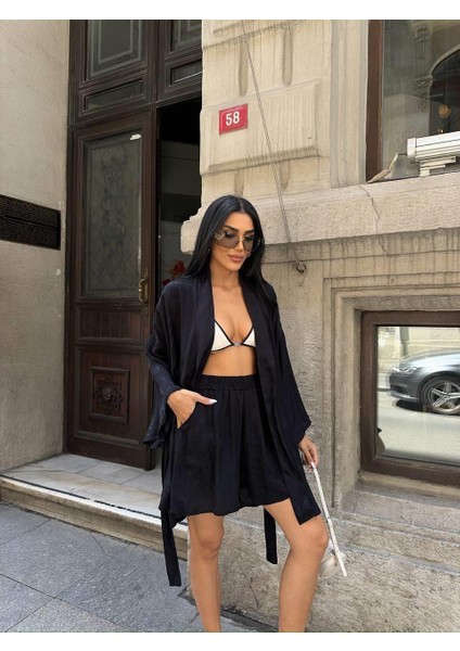 Jakarlı Kimono - Şort Takım - Siyah fiyatları