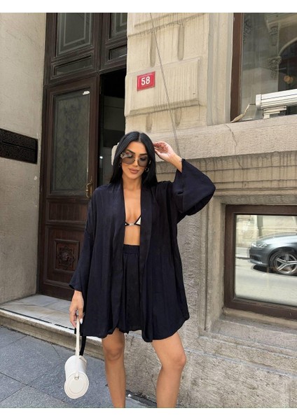 Jakarlı Kimono - Şort Takım - Siyah modelleri