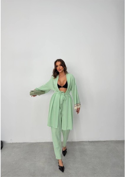 Kolucu Püskül Kimono Takım - Mint