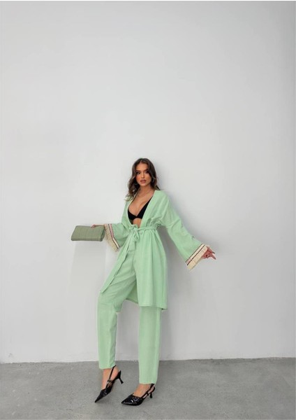 Kolucu Püskül Kimono Takım - Mint