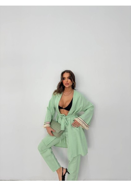 Kolucu Püskül Kimono Takım - Mint