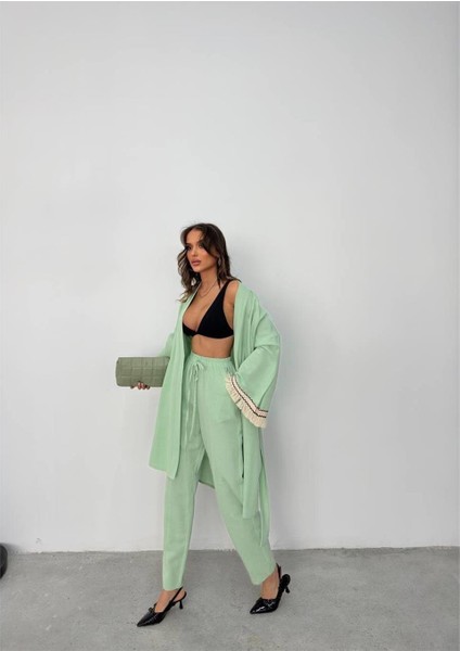 Kolucu Püskül Kimono Takım - Mint