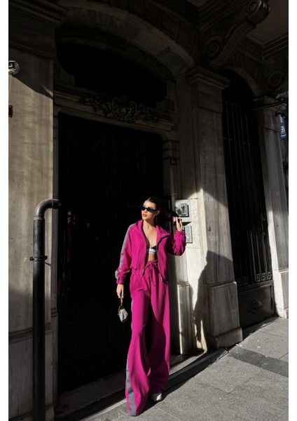 Fuşya Yanları Şerit Detaylı Eşofman Takım fırsatları