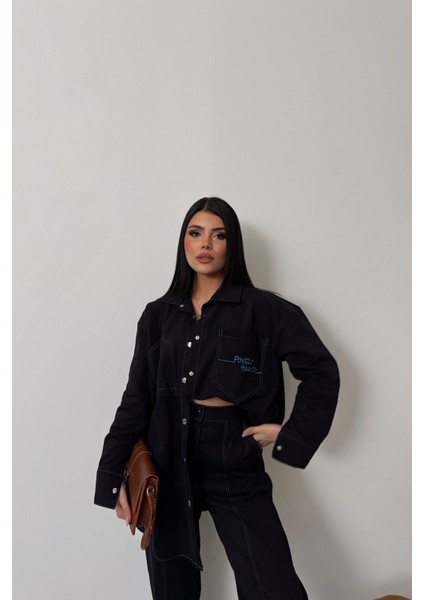 Mavi Denim Puntolu Gömlek Pantolon Takım