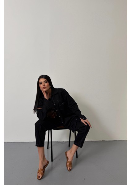 Mavi Denim Puntolu Gömlek Pantolon Takım