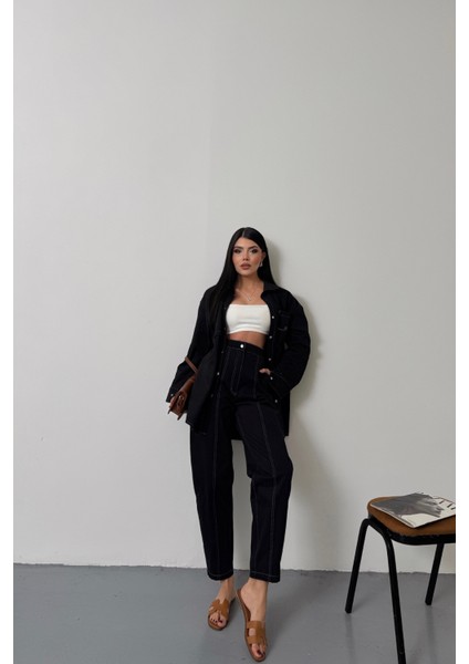 Mavi Denim Puntolu Gömlek Pantolon Takım