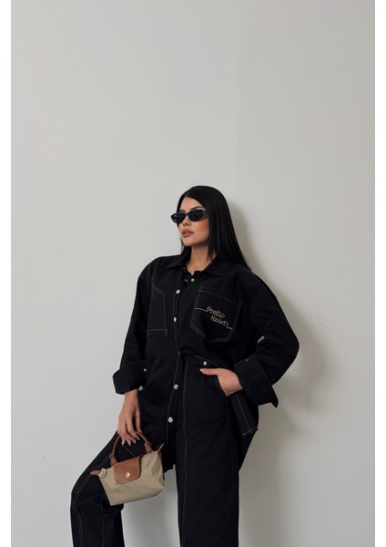Sarı Denim Puntolu Gömlek Pantolon Takım