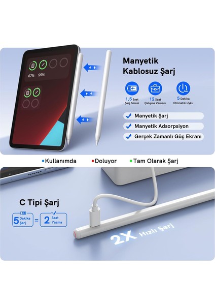 Samsung Galaxy Tab S9 Fe SM-X510 Uyumlu Ios Android Tablet Telefon iPad Yazı Çizim Kalemi