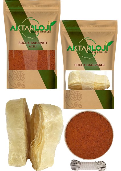 Geleneksel Sucuk Yapımı Seti 1 kg Kıyma İçin Acılı 75 gr Baharat Harcı İp ve Sucuk Bağırsağı