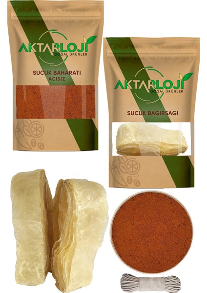 Geleneksel Sucuk Yapımı Seti 1 kg Kıyma İçin Acısız 75 gr Baharat Harcı İp ve Sucuk Bağırsağı