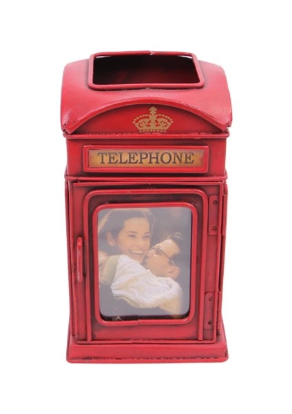 Dekoratif Metal Londra Telefon Kulübesi Kalemlik ve Çerçeveli