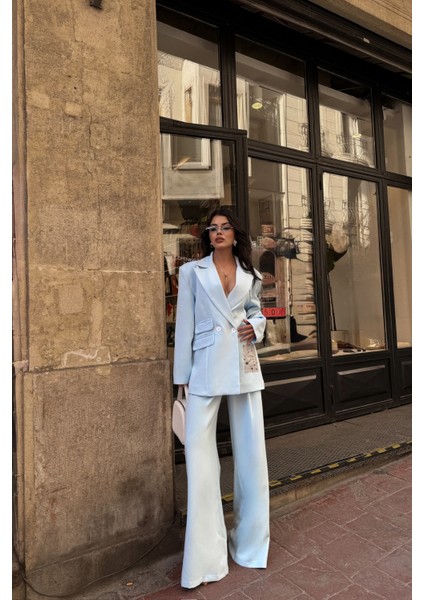 Bebe Mavi Tasarım Etiket Detaylı Ceket Pantolon Takım