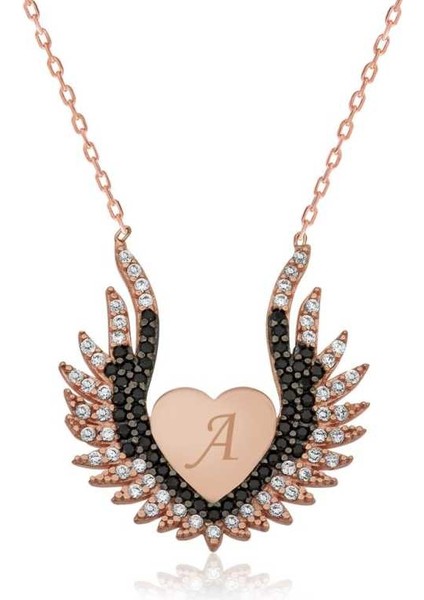 Gümüş Kalpli Melek Kanadı Bayan Kolye