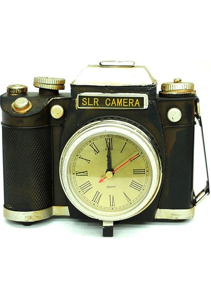 Dekoratif Metal Fotoğraf Makinesi Saatli