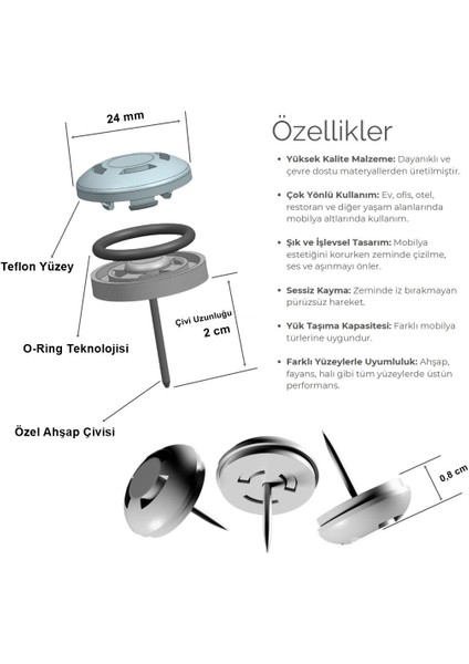 24 Adet Silentplug Sessiz Tapa Masa Sandalye Çivili Polygrid Krem