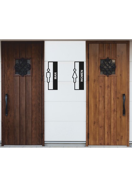 Wc Tabela İkili Set 12X30 cm Lazer Kesim 3 mm Siyah Pleksi