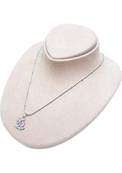 Çelik Kolye Dallı Çiçek Motifli Pembe Kalp Zirkon Taşlı Dorika Zincir Model 40 cm Gümüş (Silver) modelleri
