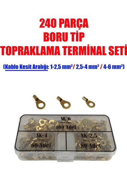 240 Parça Boru Tip Topraklama Terminal Seti