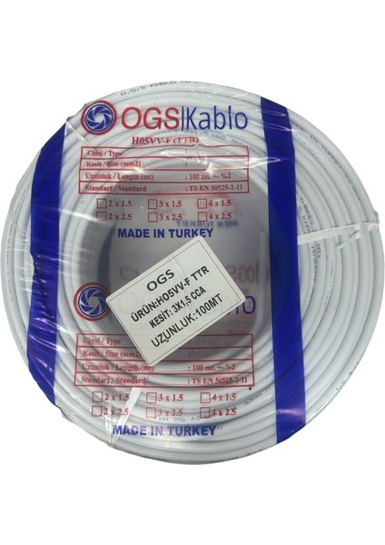 Ogs H05VV-F Kablo 3 x 1.5 Ttr Cca 100 mt