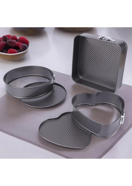 Üç Boy Kelepçeli Kek Kalıbı Seti Kalpli Gri 24CM 22CM 20CM fiyatları