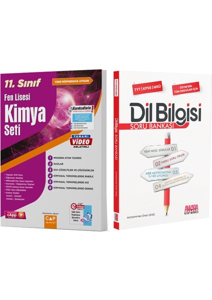 Çap Yayınları 11.sınıf Fen Lisesi Kimya Seti ve Akm Dil Bilgisi Soru Bankası Seti 2 Kitap