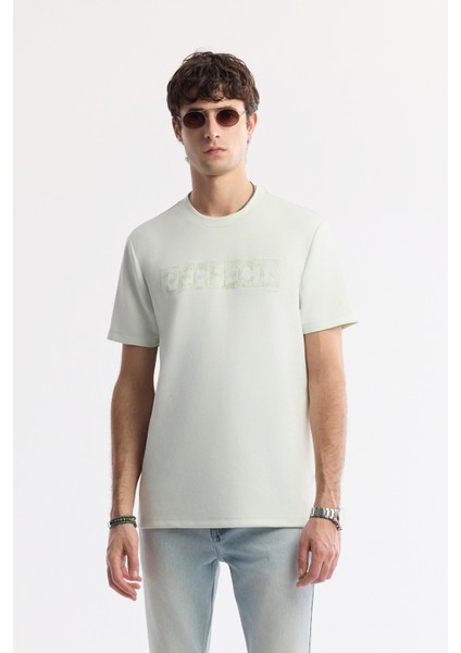Erkek Su Yeşili Bisiklet Yaka Baskılı Bi Stretch Interlok T-shirt A51y1044