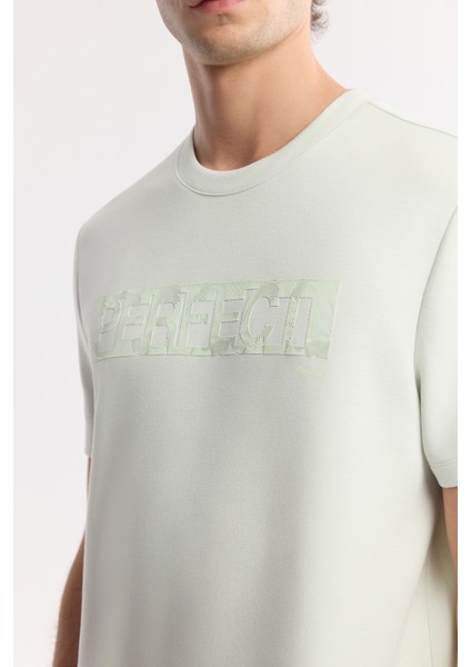 Erkek Su Yeşili Bisiklet Yaka Baskılı Bi Stretch Interlok T-shirt A51y1044