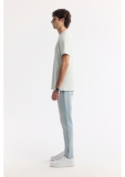 Erkek Su Yeşili Bisiklet Yaka Baskılı Bi Stretch Interlok T-shirt A51y1044