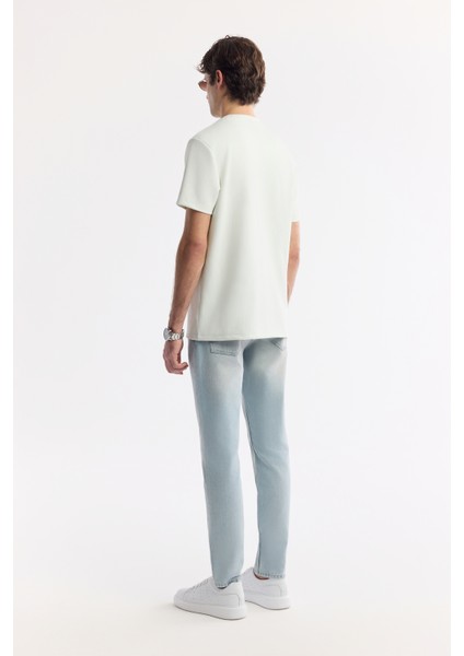 Erkek Su Yeşili Bisiklet Yaka Baskılı Bi Stretch Interlok T-shirt A51y1044