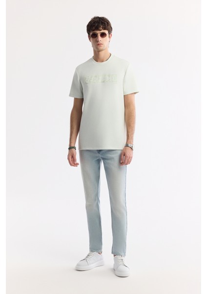Erkek Su Yeşili Bisiklet Yaka Baskılı Bi Stretch Interlok T-shirt A51y1044