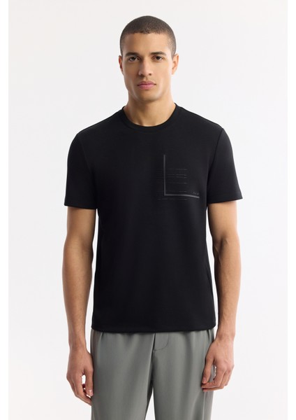 Erkek Siyah Bisiklet Yaka Baskılı Bi Stretch Interlok T-shirt A51y1135